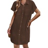 Zeagoo Summer Dresses for Women 2026 Cotton Button Down Short Sleeve Tshirt Dresses Casual Mini Beach Dress(Brown)