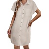 Zeagoo Summer Dresses for Women 2026 Cotton Button Down Short Sleeve Tshirt Dresses Casual Mini Beach Dress(Brown+white Stripe)