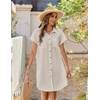 Zeagoo Summer Dresses for Women 2026 Cotton Button Down Short Sleeve Tshirt Dresses Casual Mini Beach Dress(Brown+white Stripe)