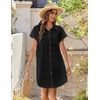 Zeagoo Summer Dresses for Women 2026 Cotton Button Down Short Sleeve Tshirt Dresses Casual Mini Beach Dress(Classic Black)