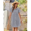 Zeagoo Summer Dresses for Women 2026 Cotton Button Down Short Sleeve Tshirt Dresses Casual Mini Beach Dress(Dark Blue+white Stripe)
