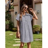 Zeagoo Summer Dresses for Women 2026 Cotton Button Down Short Sleeve Tshirt Dresses Casual Mini Beach Dress(Dark Blue+white Stripe)