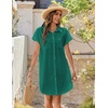 Zeagoo Summer Dresses for Women 2026 Cotton Button Down Short Sleeve Tshirt Dresses Casual Mini Beach Dress(Green 02)