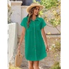 Zeagoo Summer Dresses for Women 2026 Cotton Button Down Short Sleeve Tshirt Dresses Casual Mini Beach Dress(Green)