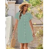 Zeagoo Summer Dresses for Women 2026 Cotton Button Down Short Sleeve Tshirt Dresses Casual Mini Beach Dress(Green Stripes)