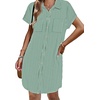 Zeagoo Summer Dresses for Women 2026 Cotton Button Down Short Sleeve Tshirt Dresses Casual Mini Beach Dress(Green Stripes)