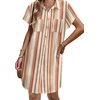 Zeagoo Summer Dresses for Women 2026 Cotton Button Down Short Sleeve Tshirt Dresses Casual Mini Beach Dress(Khaki Stripes)