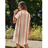 Zeagoo Summer Dresses for Women 2026 Cotton Button Down Short Sleeve Tshirt Dresses Casual Mini Beach Dress(Khaki Stripes)