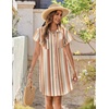 Zeagoo Summer Dresses for Women 2026 Cotton Button Down Short Sleeve Tshirt Dresses Casual Mini Beach Dress(Khaki Stripes)