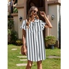 Zeagoo Summer Dresses for Women 2026 Cotton Button Down Short Sleeve Tshirt Dresses Casual Mini Beach Dress(Khaki White Stripes)