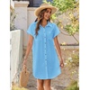 Zeagoo Summer Dresses for Women 2026 Cotton Button Down Short Sleeve Tshirt Dresses Casual Mini Beach Dress(Light Blue)