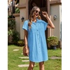 Zeagoo Summer Dresses for Women 2026 Cotton Button Down Short Sleeve Tshirt Dresses Casual Mini Beach Dress(Light Blue)