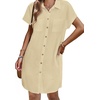 Zeagoo Summer Dresses for Women 2026 Cotton Button Down Short Sleeve Tshirt Dresses Casual Mini Beach Dress(Light Khaki)