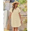 Zeagoo Summer Dresses for Women 2026 Cotton Button Down Short Sleeve Tshirt Dresses Casual Mini Beach Dress(Light Khaki)