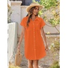Zeagoo Summer Dresses for Women 2026 Cotton Button Down Short Sleeve Tshirt Dresses Casual Mini Beach Dress(Orange)