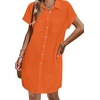 Zeagoo Summer Dresses for Women 2026 Cotton Button Down Short Sleeve Tshirt Dresses Casual Mini Beach Dress(Orange)