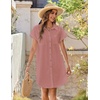 Zeagoo Summer Dresses for Women 2026 Cotton Button Down Short Sleeve Tshirt Dresses Casual Mini Beach Dress(Pink)