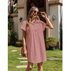 Zeagoo Summer Dresses for Women 2026 Cotton Button Down Short Sleeve Tshirt Dresses Casual Mini Beach Dress(Pink)