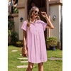 Zeagoo Summer Dresses for Women 2026 Cotton Button Down Short Sleeve Tshirt Dresses Casual Mini Beach Dress(Pink Stripes)