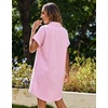 Zeagoo Summer Dresses for Women 2026 Cotton Button Down Short Sleeve Tshirt Dresses Casual Mini Beach Dress(Pink Stripes)