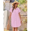 Zeagoo Summer Dresses for Women 2026 Cotton Button Down Short Sleeve Tshirt Dresses Casual Mini Beach Dress(Pink Stripes)