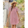 Zeagoo Summer Dresses for Women 2026 Cotton Button Down Short Sleeve Tshirt Dresses Casual Mini Beach Dress(Red+white Stripe)