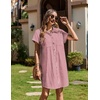 Zeagoo Summer Dresses for Women 2026 Cotton Button Down Short Sleeve Tshirt Dresses Casual Mini Beach Dress(Red+white Stripe)