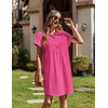 Zeagoo Summer Dresses for Women 2026 Cotton Button Down Short Sleeve Tshirt Dresses Casual Mini Beach Dress(Rose Red)