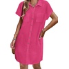 Zeagoo Summer Dresses for Women 2026 Cotton Button Down Short Sleeve Tshirt Dresses Casual Mini Beach Dress(Rose Red)