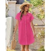 Zeagoo Summer Dresses for Women 2026 Cotton Button Down Short Sleeve Tshirt Dresses Casual Mini Beach Dress(Rose Red)