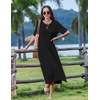 Zeagoo Summer Dresses for Women 2026 Maxi Dresses Vacation Sundress Short Sleeve Casual Sundresses Split Dress with Pockets(01-black)