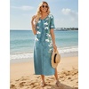 Zeagoo Summer Dresses for Women 2026 Maxi Dresses Vacation Sundress Short Sleeve Casual Sundresses Split Dress with Pockets(01-blue)
