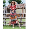 Zeagoo Summer Dresses for Women 2026 Maxi Dresses Vacation Sundress Short Sleeve Casual Sundresses Split Dress with Pockets(02 Colorful)