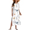Zeagoo Summer Dresses for Women 2026 Maxi Dresses Vacation Sundress Short Sleeve Casual Sundresses Split Dress with Pockets(02-white)