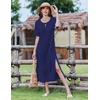 Zeagoo Summer Dresses for Women 2026 Maxi Dresses Vacation Sundress Short Sleeve Casual Sundresses Split Dress with Pockets(A01-navy)