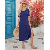 Zeagoo Summer Dresses for Women 2026 Maxi Dresses Vacation Sundress Short Sleeve Casual Sundresses Split Dress with Pockets(A01-navy)