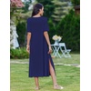 Zeagoo Summer Dresses for Women 2026 Maxi Dresses Vacation Sundress Short Sleeve Casual Sundresses Split Dress with Pockets(A01-navy)