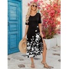 Zeagoo Summer Dresses for Women 2026 Maxi Dresses Vacation Sundress Short Sleeve Casual Sundresses Split Dress with Pockets(Black Floral)