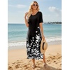 Zeagoo Summer Dresses for Women 2026 Maxi Dresses Vacation Sundress Short Sleeve Casual Sundresses Split Dress with Pockets(Black Floral)