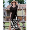 Zeagoo Summer Dresses for Women 2026 Maxi Dresses Vacation Sundress Short Sleeve Casual Sundresses Split Dress with Pockets(Black Floral)