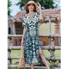 Zeagoo Summer Dresses for Women 2026 Maxi Dresses Vacation Sundress Short Sleeve Casual Sundresses Split Dress with Pockets(Blue Mz924)
