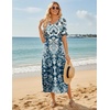 Zeagoo Summer Dresses for Women 2026 Maxi Dresses Vacation Sundress Short Sleeve Casual Sundresses Split Dress with Pockets(Blue Mz924)