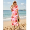 Zeagoo Summer Dresses for Women 2026 Maxi Dresses Vacation Sundress Short Sleeve Casual Sundresses Split Dress with Pockets(Flowers Red Yellow)