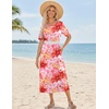 Zeagoo Summer Dresses for Women 2026 Maxi Dresses Vacation Sundress Short Sleeve Casual Sundresses Split Dress with Pockets(Flowers Red Yellow)