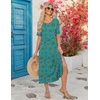 Zeagoo Summer Dresses for Women 2026 Maxi Dresses Vacation Sundress Short Sleeve Casual Sundresses Split Dress with Pockets(Green Black)