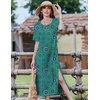 Zeagoo Summer Dresses for Women 2026 Maxi Dresses Vacation Sundress Short Sleeve Casual Sundresses Split Dress with Pockets(Green Black)