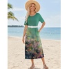 Zeagoo Summer Dresses for Women 2026 Maxi Dresses Vacation Sundress Short Sleeve Casual Sundresses Split Dress with Pockets(Green Cx322)