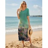 Zeagoo Summer Dresses for Women 2026 Maxi Dresses Vacation Sundress Short Sleeve Casual Sundresses Split Dress with Pockets(Green Cx322)