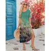 Zeagoo Summer Dresses for Women 2026 Maxi Dresses Vacation Sundress Short Sleeve Casual Sundresses Split Dress with Pockets(Green Cx322)