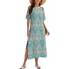 Zeagoo Summer Dresses for Women 2026 Maxi Dresses Vacation Sundress Short Sleeve Casual Sundresses Split Dress with Pockets(Green01)